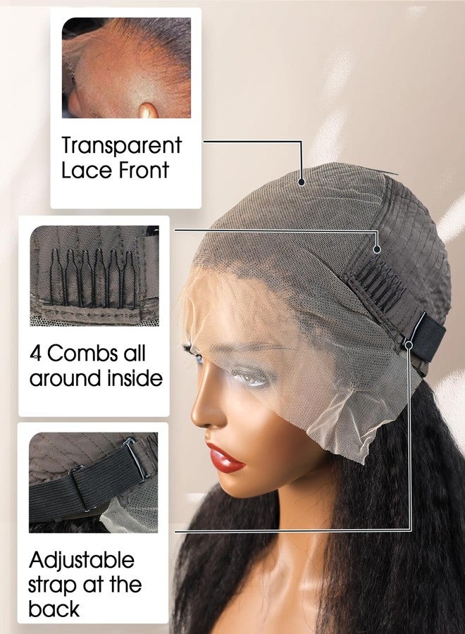 MENTOR 4C Edges Kinky Straight Lace Front Wigs Human Hair Yaki Stairght 13x4 HD Transparent Lace Frontal Kinkystraight Wigs with Curly Edges Hairline Pre-Plucked 180% Density 18 inch - Image 5